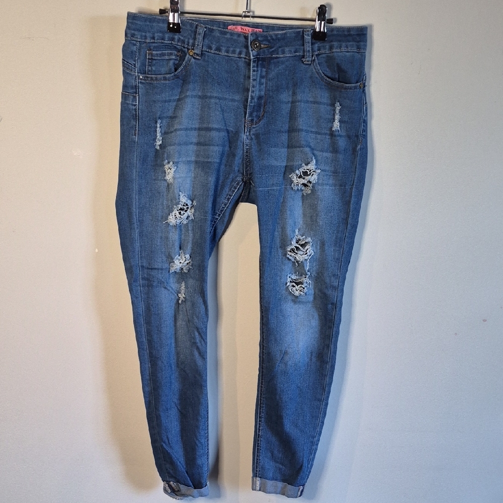 Wax Jean Ripped Blue Cropped Jeans
